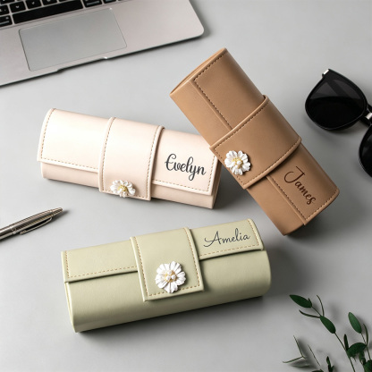 Personalized Leather Eyeglasses Case with Name, Custom Sunglasses Holder, Magnetic Travel Glasses Case, Bridesmaid Gift for Her