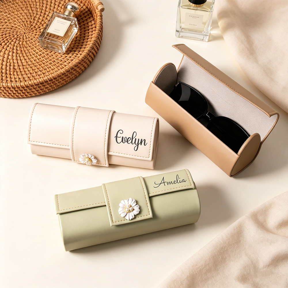 Personalized Leather Eyeglasses Case with Name, Custom Sunglasses Holder, Magnetic Travel Glasses Case, Bridesmaid Gift for Her