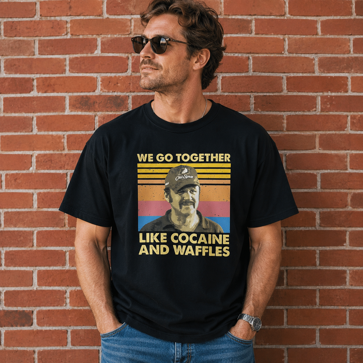 We Go Together Like Cocaine and Waffles Graphic T-Shirt – Funny Vintage Style Streetwear Tee