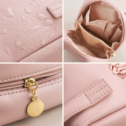 Personalized Birth Flower Makeup Bag with Custom Name, PU Leather Travel Cosmetic Case with Handle, Birthday Gift for Women