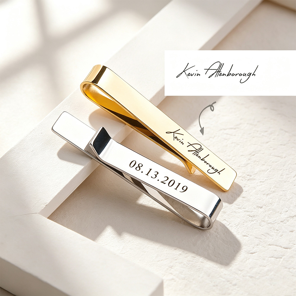 Custom Handwriting Engraved Tie Clip – Personalized Stainless Steel Men’s Accessory for Groomsmen, Father’s Day & Anniversary Gifts