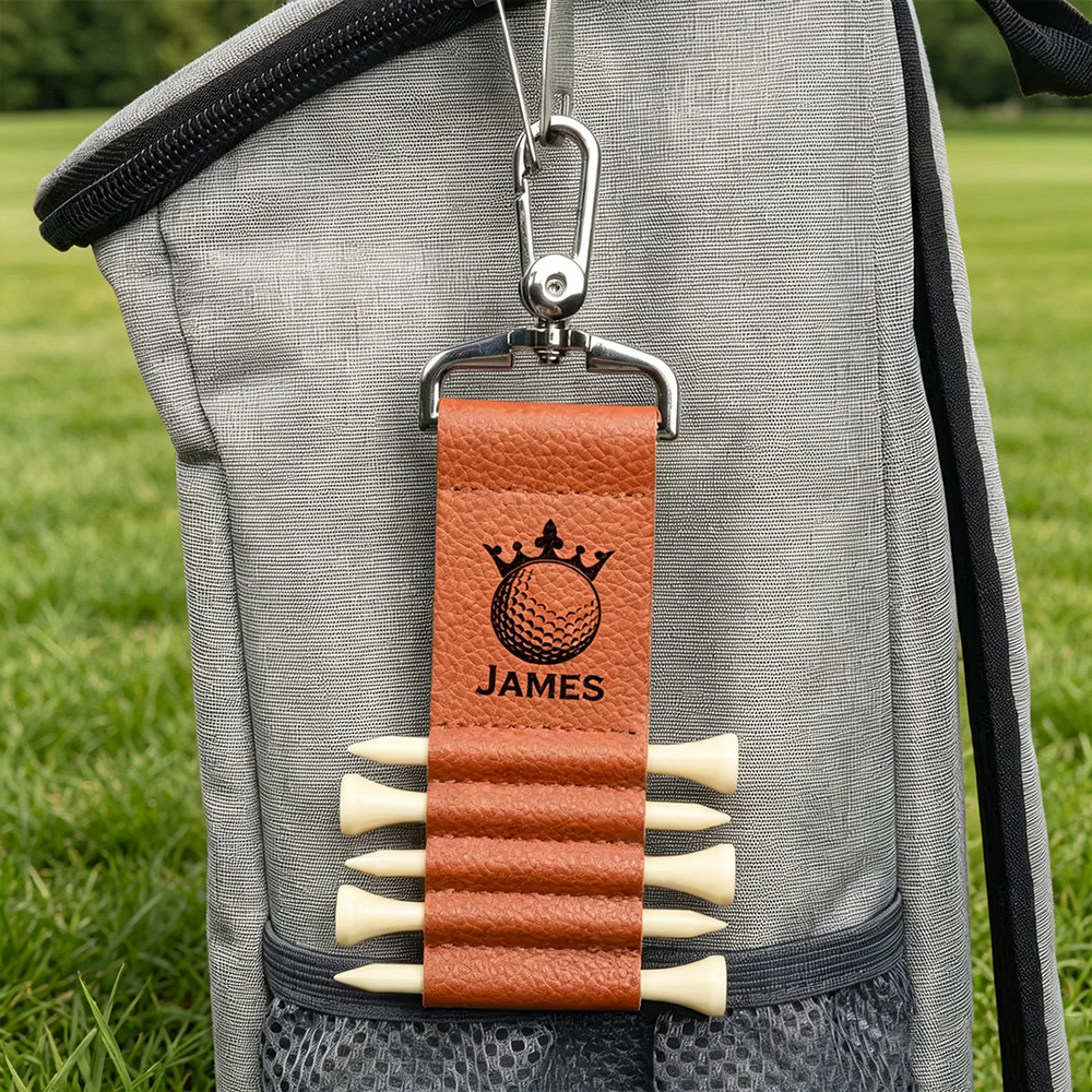 Personalized PU Leather Golf Tee Holder, Custom Monogram Golf Tee Holder with Name & 5 Bamboo Golf Tees, Golf Gift for Men Women