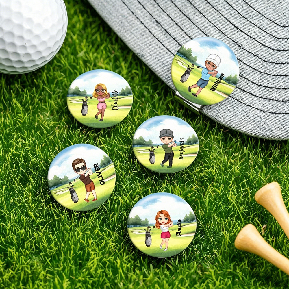 Personalized Cartoon Character Golf Ball Marker with Magnetic Hat Clip, Custom Name Golf Marker, Christmas Gift for Golf Lovers