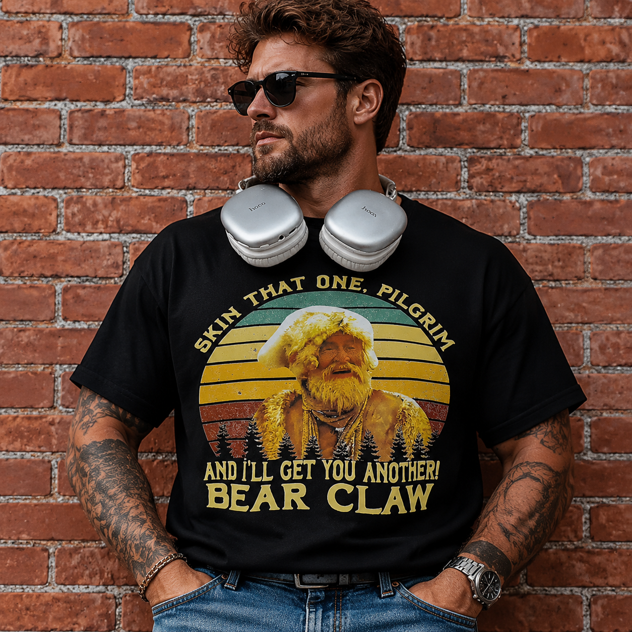 Retro Western Humor Graphic Tee – “Skin That One Pilgrim” Vintage Meme Shirt