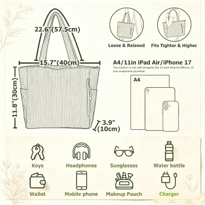 Personalized Birth Flower Corduroy Tote Bag with Custom Name, Large Capacity Shoulder Bag, Everyday Gift for Women