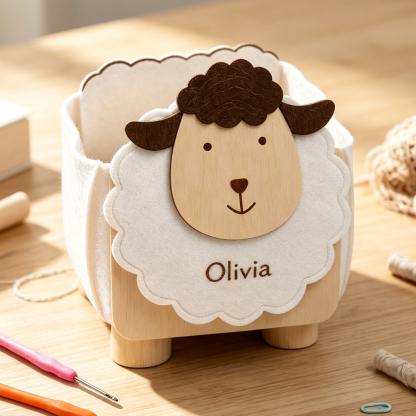 Personalized Sheep-Shaped Sewing Organizer with Custom Name, Foldable Yarn and Crochet Tool Storage Box, Gift for Crafters