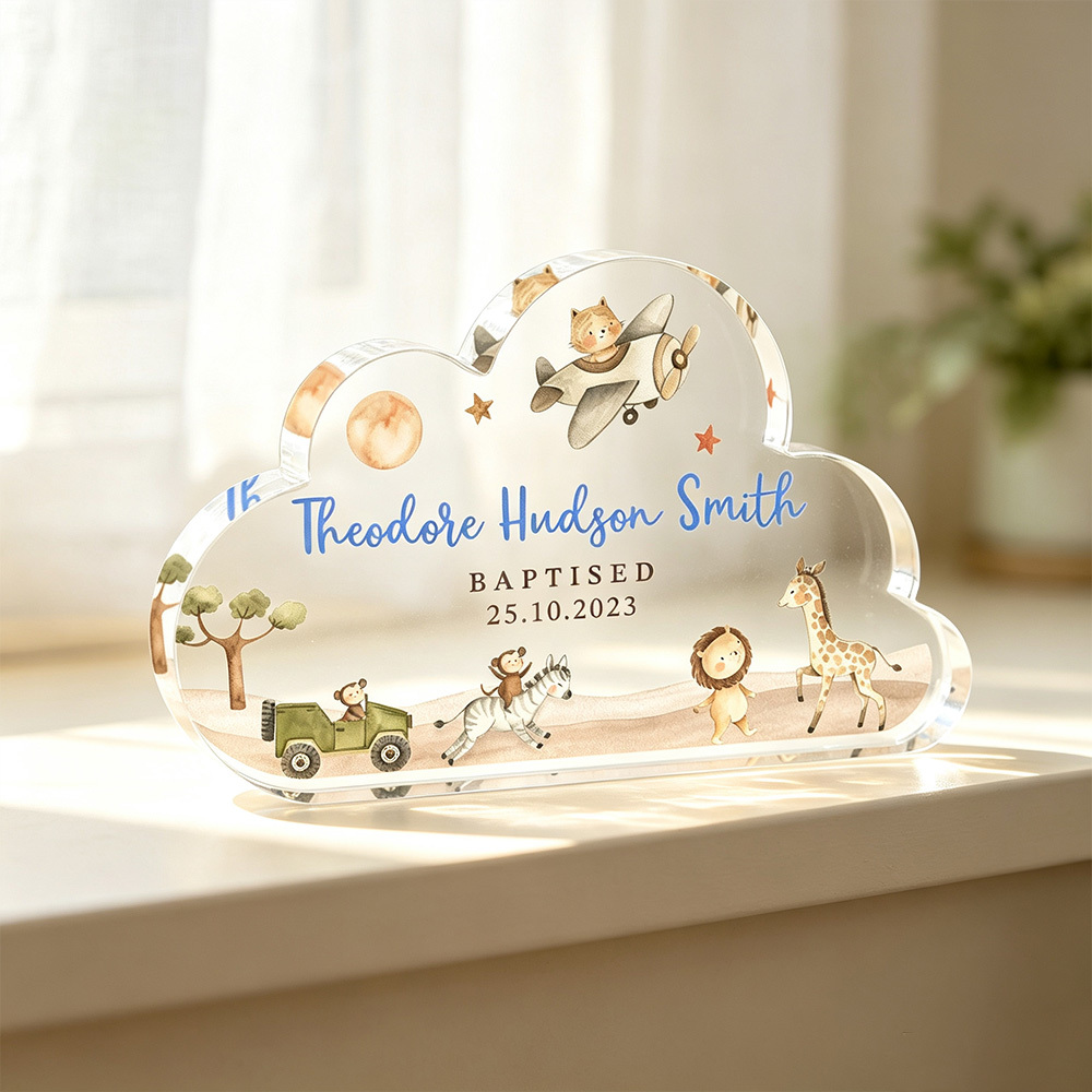 Personalized Baby Christening Keepsake – Custom Acrylic Cloud Plaque with Name & Baptism Date