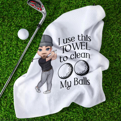Personalised Golf Waffle Towel with Cartoon Golfer Design, Custom Name Super Absorbent Golf Towel with Hanging Clip, Unique Gift for Golf Lovers