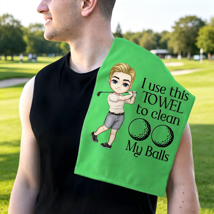 Personalised Golf Waffle Towel with Cartoon Golfer Design, Custom Name Super Absorbent Golf Towel with Hanging Clip, Unique Gift for Golf Lovers