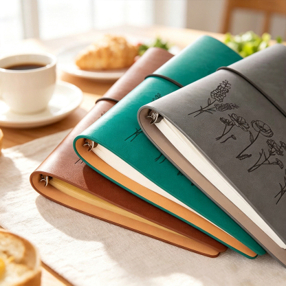 Personalized Family Recipe Book with Custom Name, Floral Leather Binder Journal with Refillable Pages, Gift for Mom