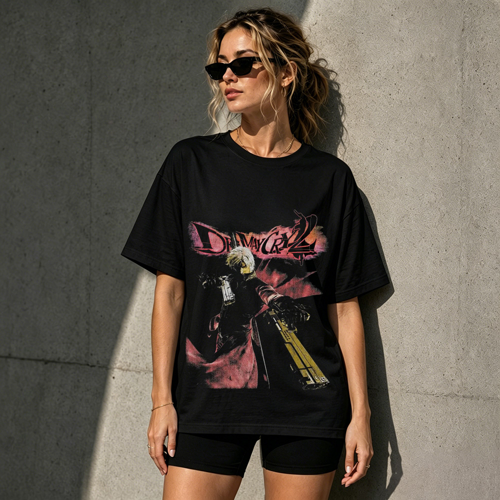 Devil Hunter Retro Action Game Graphic T-Shirt – Demon Slayer Anime Gaming Tee