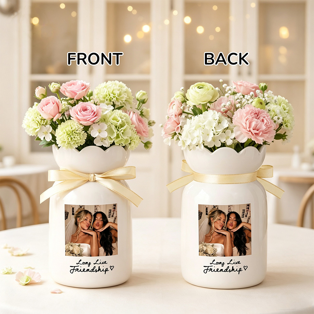 Personalized Photo Ceramic Vase, Custom Best Friend Picture Flower Vase, Friendship Gift for Bestie, Bridesmaid Gift, Birthday Gift for Her
