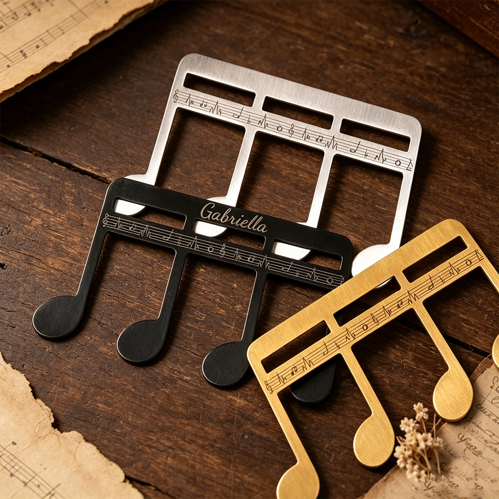 Personalized Music Note Page Holder Bookmark – Custom Name Engraved Stainless Steel Clip for Sheet Music, Piano, Violin & Guitar Players, Gift for Musicians