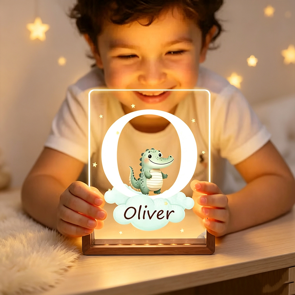 Personalized Animal LED Night Light with Name, Custom Acrylic Bedside Lamp for Kids Room, Cute Nursery Decor Birthday Gift for Children