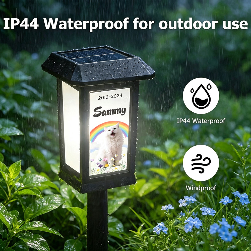 Personalized Pet Memorial Solar Garden Light with Photo, Name & Date, Rainbow Angel Wing Outdoor Garden Decor, Sympathy Gift for Pet Loss