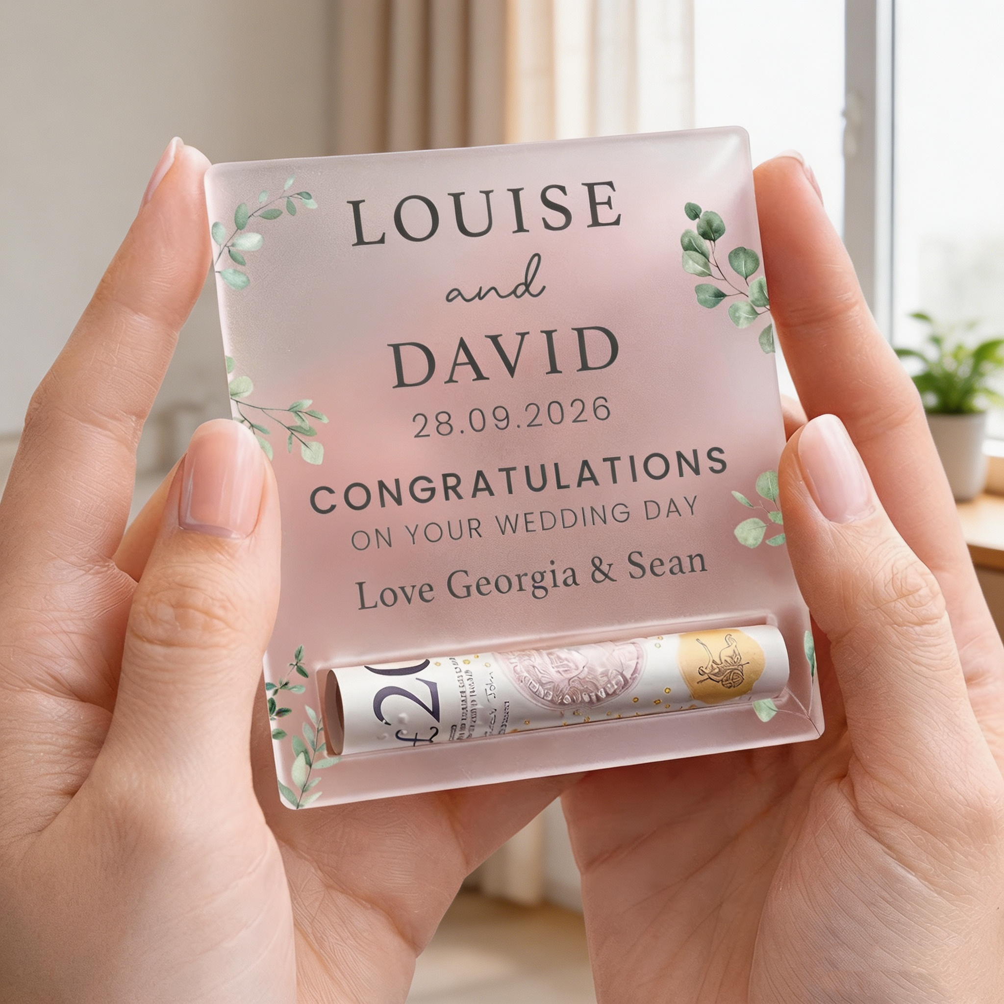Personalized Wedding Cash Holder – Custom Bride & Groom Money Gift Keepsake for Newlyweds
