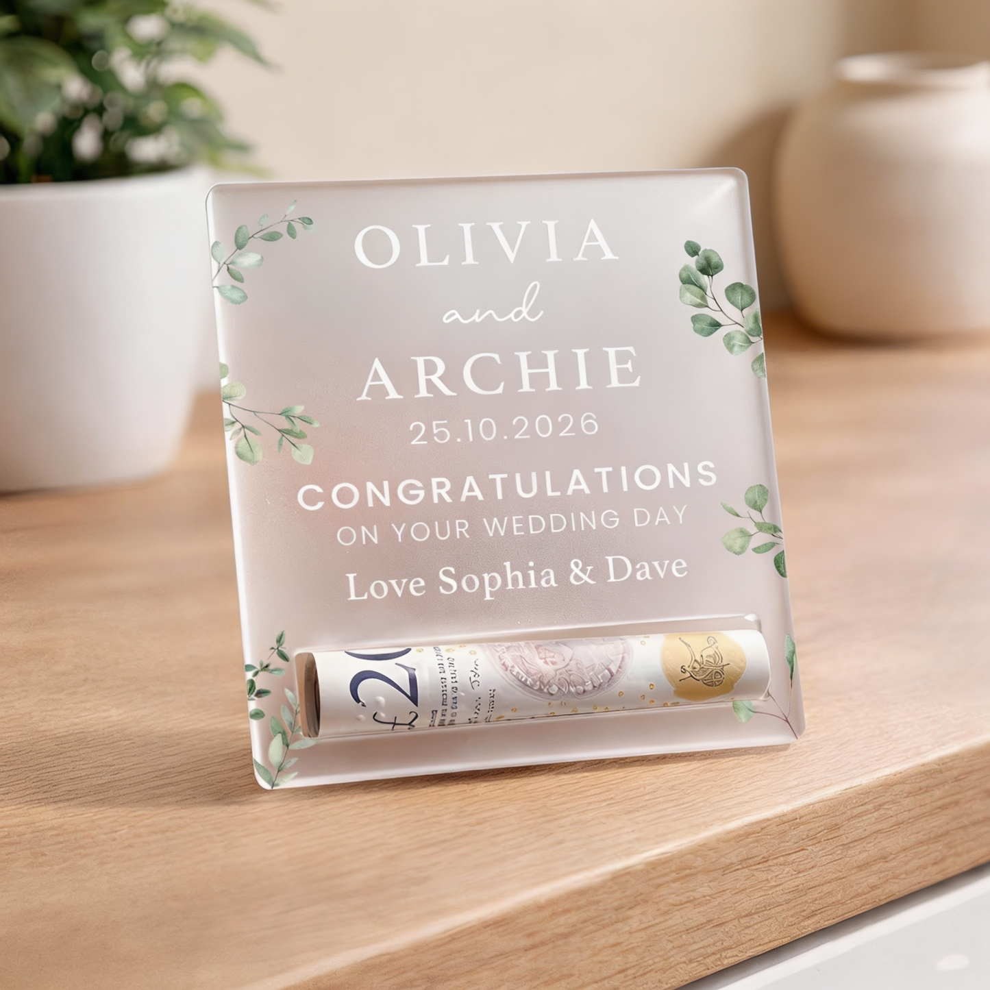 Personalized Wedding Cash Holder – Custom Bride & Groom Money Gift Keepsake for Newlyweds