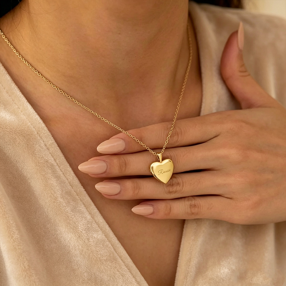 Personalized Heart Locket Necklace – Custom Photo & Initial Gold Heart Necklace Gift for Her