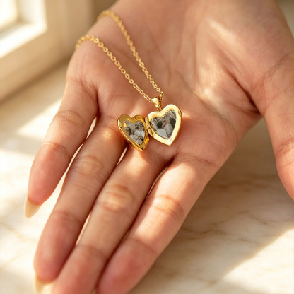 Personalized Heart Locket Necklace – Custom Photo & Initial Gold Heart Necklace Gift for Her