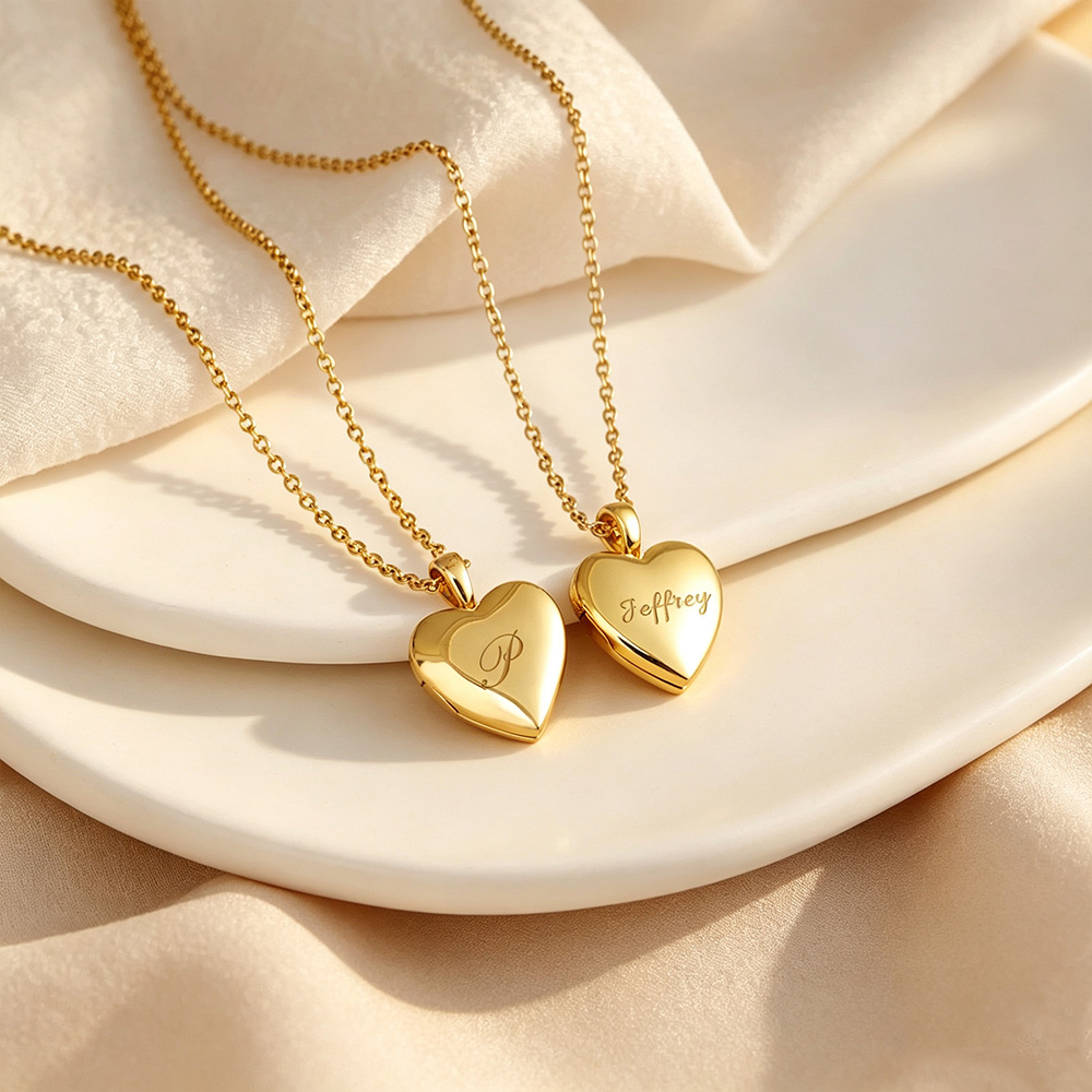 Personalized Heart Locket Necklace – Custom Photo & Initial Gold Heart Necklace Gift for Her
