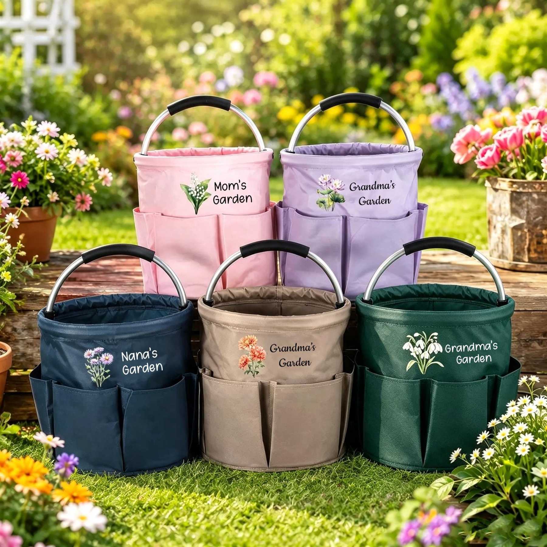 Personalized Garden Tool Bag, Custom Birth Flower Gardening Tote with Name, Garden Organizer for Mom or Grandma, Gardener Gift, Mother’s Day Gift