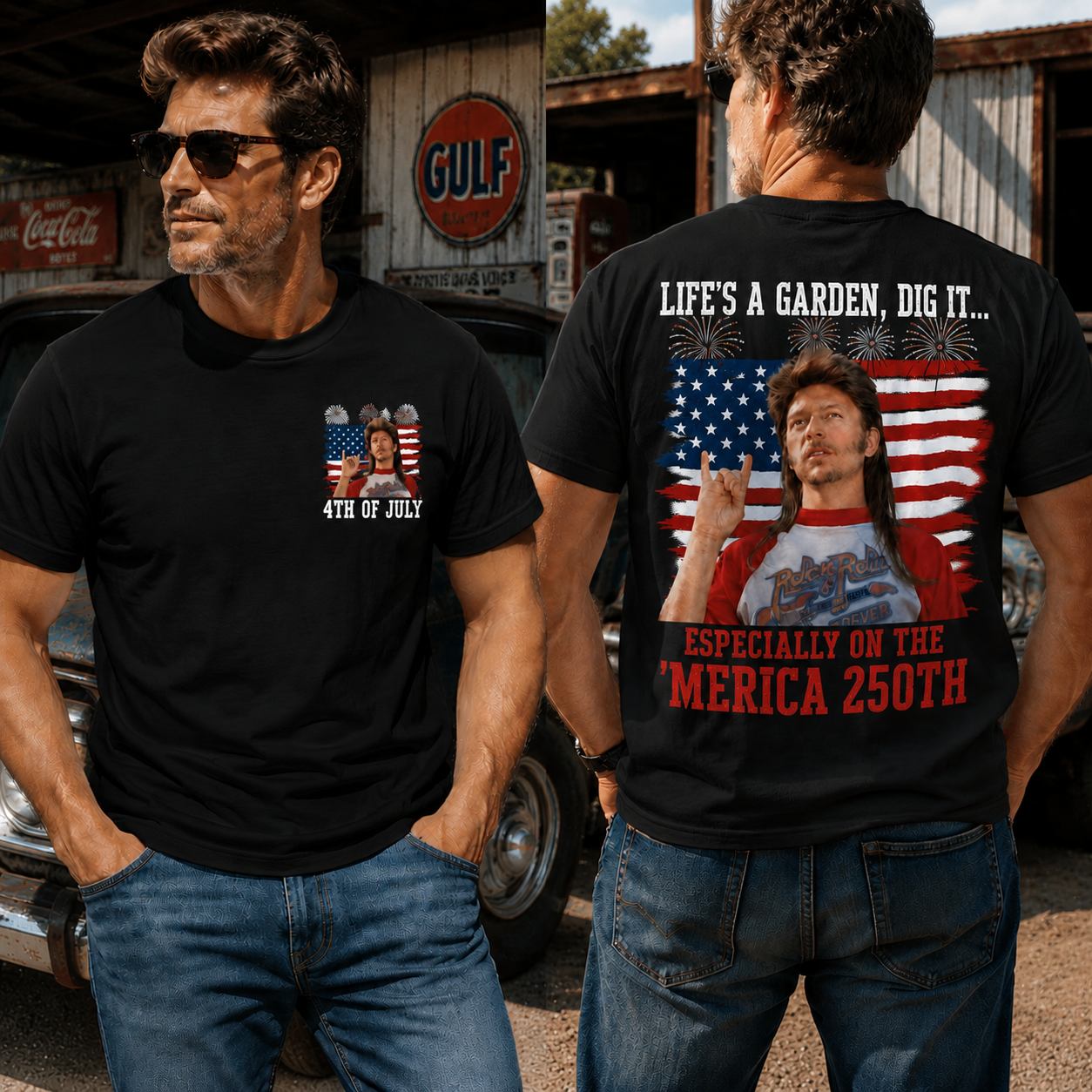 Life’s a Garden, Dig It – 4th of July Vintage American Flag Graphic Shirts
