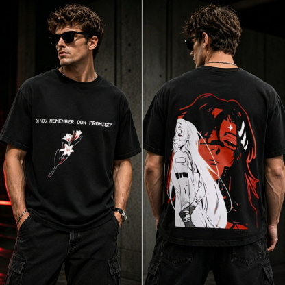 Promise Remember Anime Graphic T-Shirt – Emotional Retro Manga Streetwear Tee