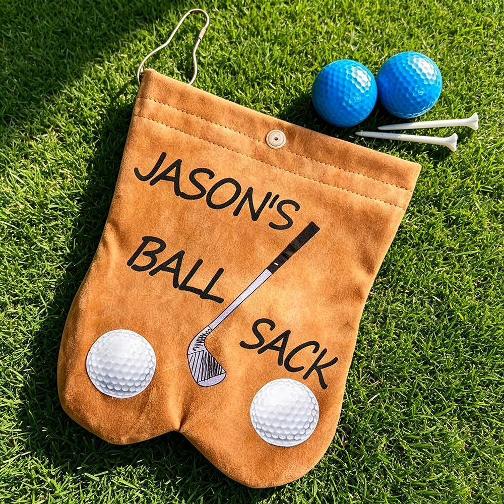 Personalized Funny Golf Ball Bag, Custom Flannel Golf Ball Pouch with Name, Golf Gift for Dad, Husband & Golf Lovers