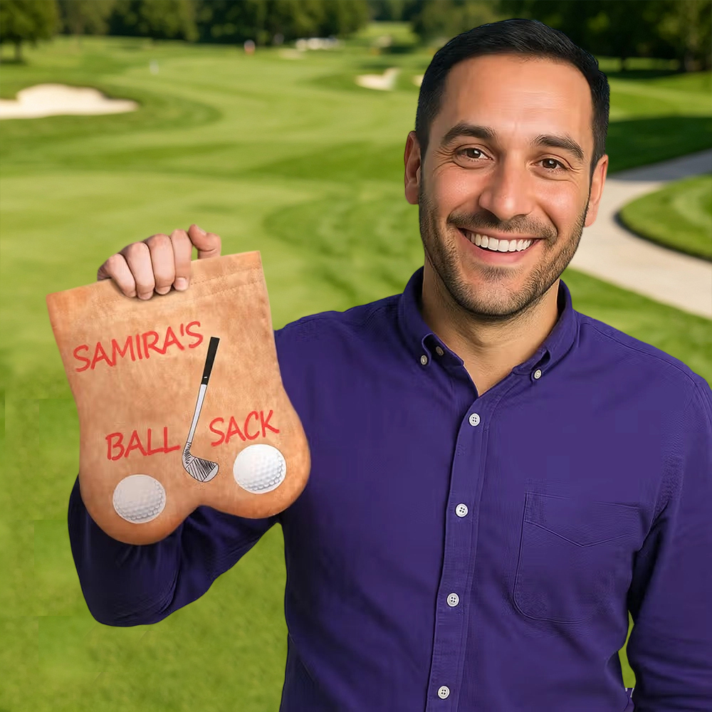 Personalized Funny Golf Ball Bag, Custom Flannel Golf Ball Pouch with Name, Golf Gift for Dad, Husband & Golf Lovers