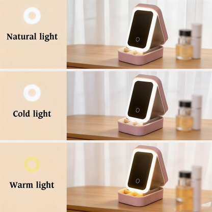 Personalized Birth Flower Jewelry Box with Name and LED Mirror, Leather Travel Jewelry Organizer Birthday Gift for Women