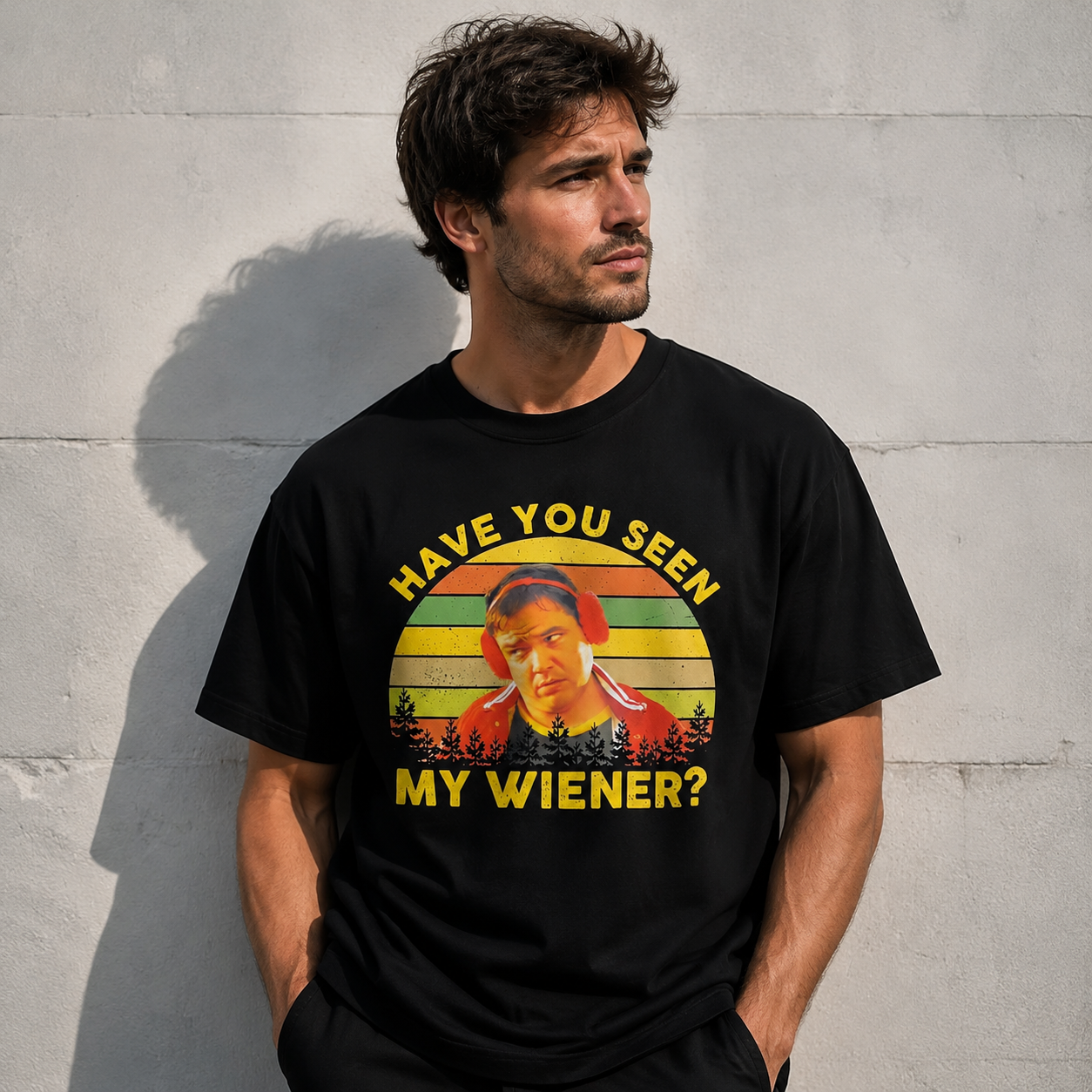 Retro Sunset Meme Graphic Tee – “Have You Seen My Wiener?” Funny Vintage Style T-Shirt