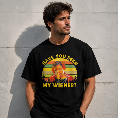 Retro Sunset Meme Graphic Tee – “Have You Seen My Wiener?” Funny Vintage Style T-Shirt