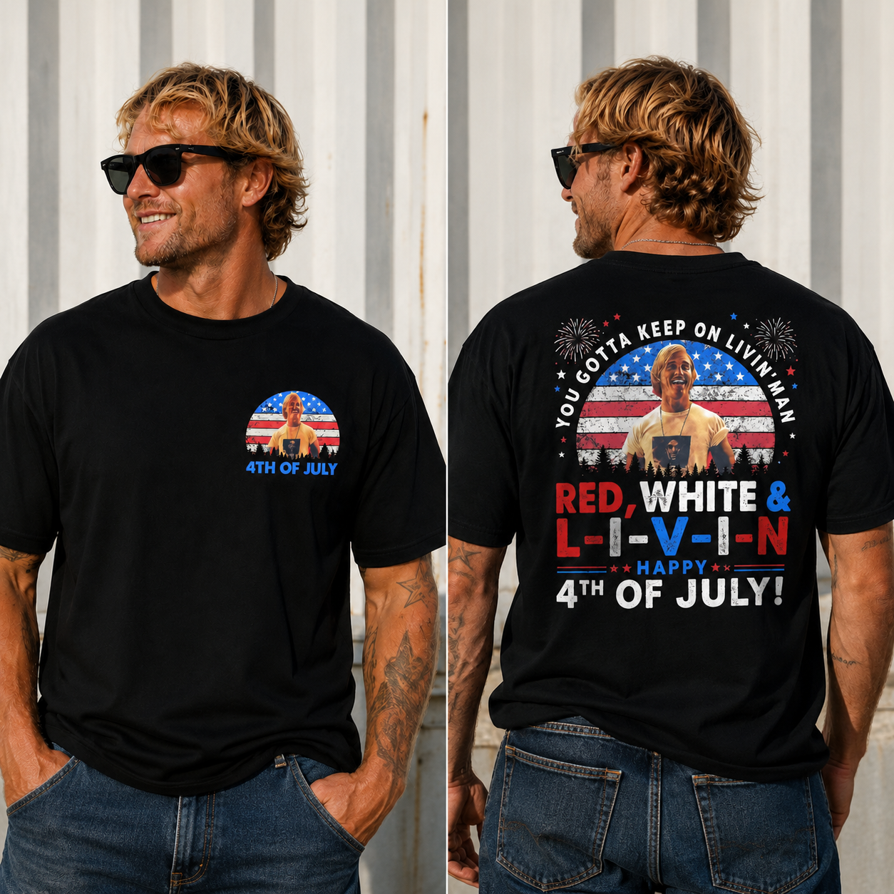 Red White & Livin’ 4th of July Patriotic Graphic Tee | Vintage USA Flag Independence Day T-Shirt