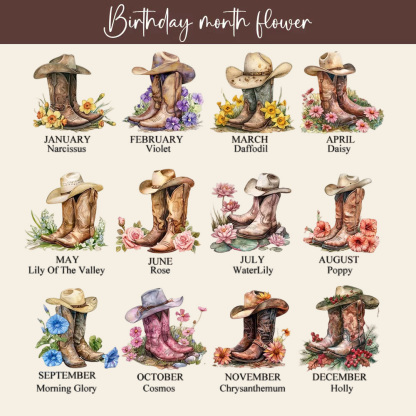 Personalized Western Cowgirl Boots Hat Tumbler with Name, Birth Flower Floral Cup, Custom Cowboy Gift for Women, Birthday Wedding Party Favor