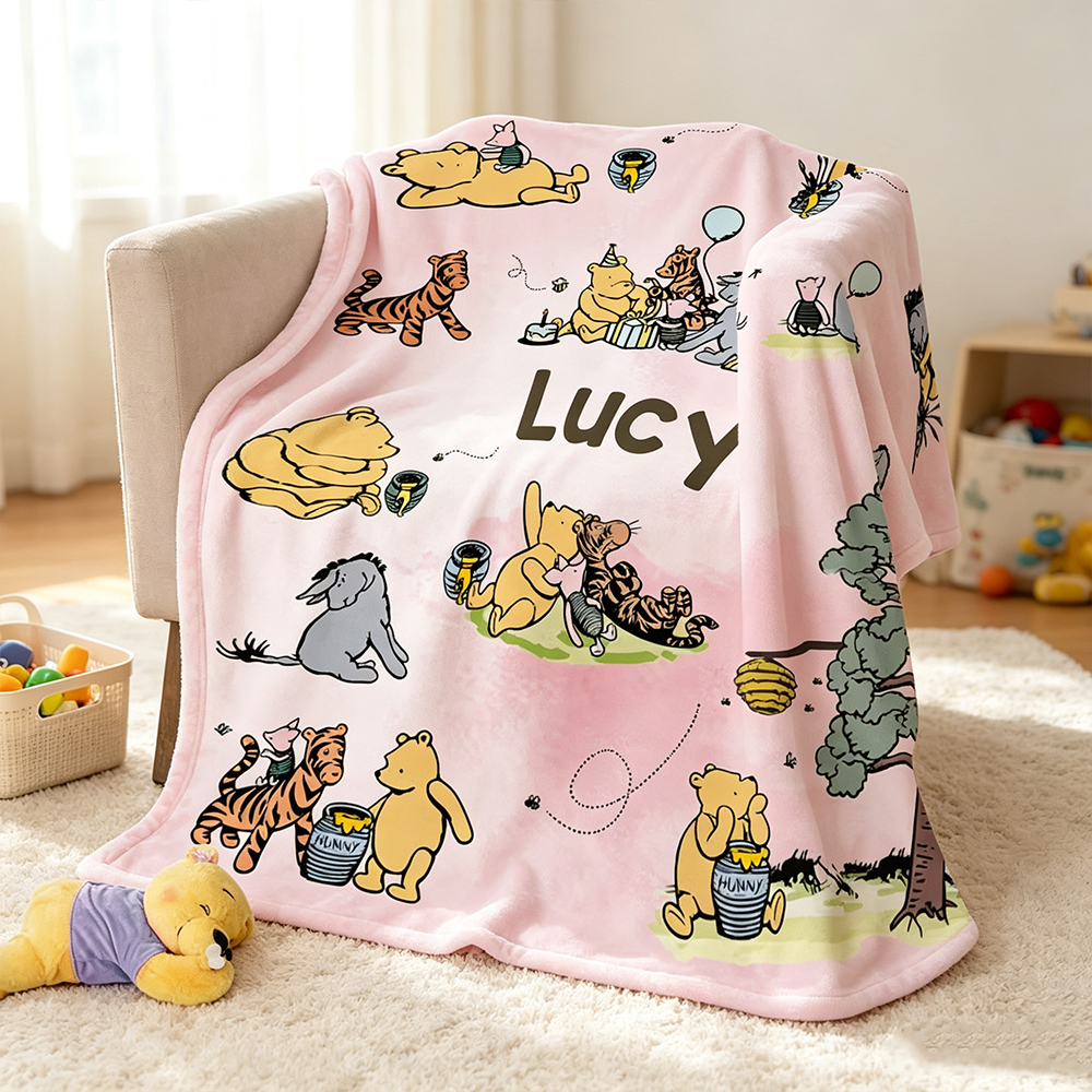 Personalized Woodland Bear & Friends Baby Blanket, Custom Name Soft Fleece Throw, Nursery Swaddle Blanket, Baby Shower Gift for Newborn Boys Girls