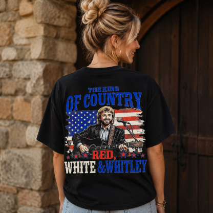 King of Country Vintage Graphic Tee – "Red, White & Whitley" Western Music Oversized Street Style T-Shirt