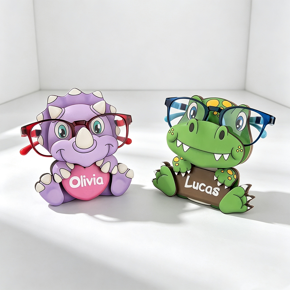 Personalized Cute Dinosaur Glasses Holder Stand with Name, Kids Eyeglasses Organizer Desk Decor Birthday Gift for Children