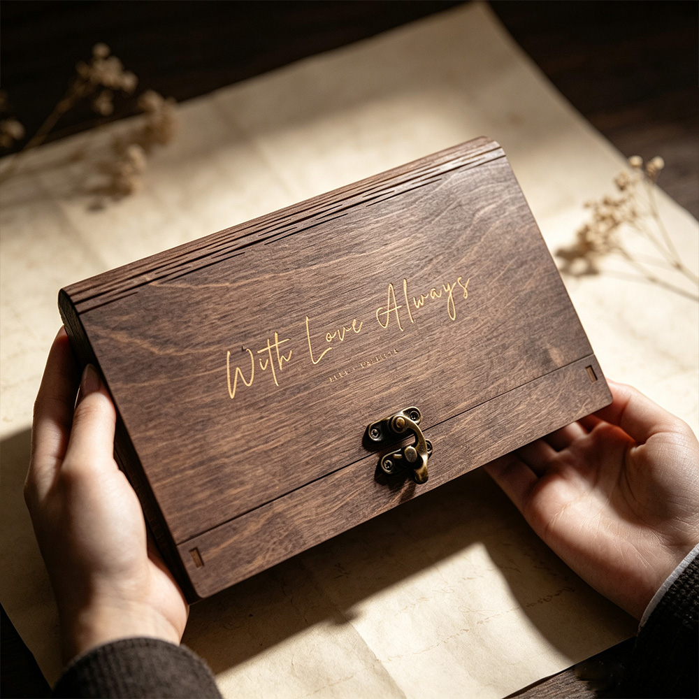 Personalized Wedding Photo Box with USB – Wooden Memory Keepsake Box for Couples
