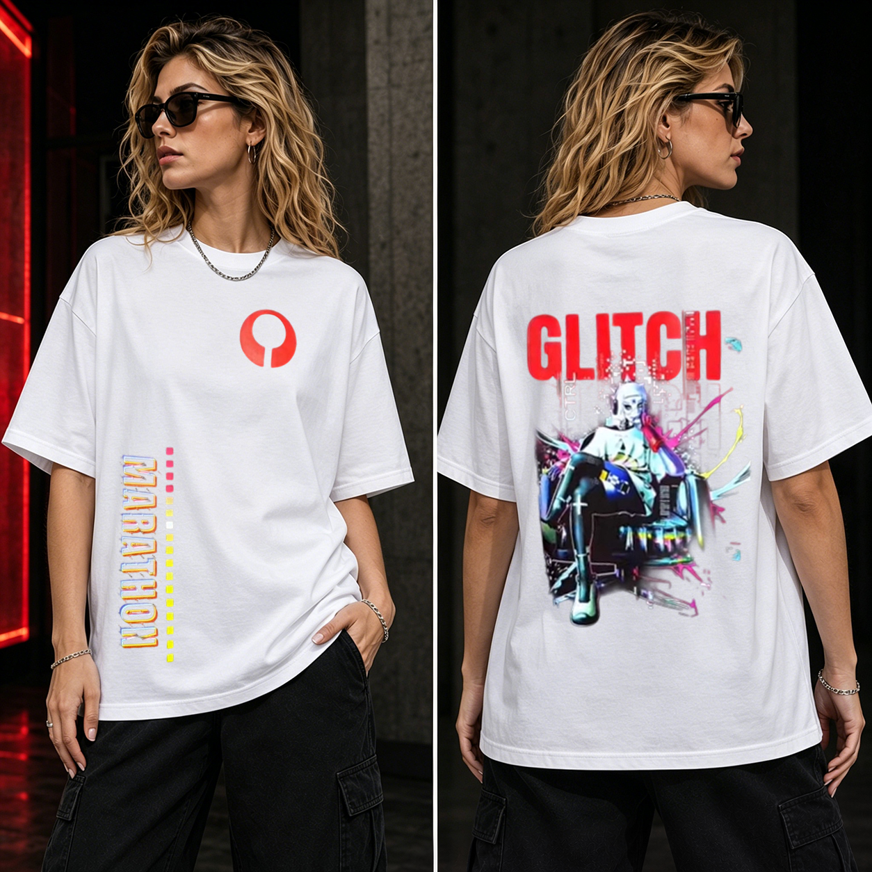 GLITCH Virtual Motion Graphic T-Shirt – Cyberpunk Anime Streetwear Tee