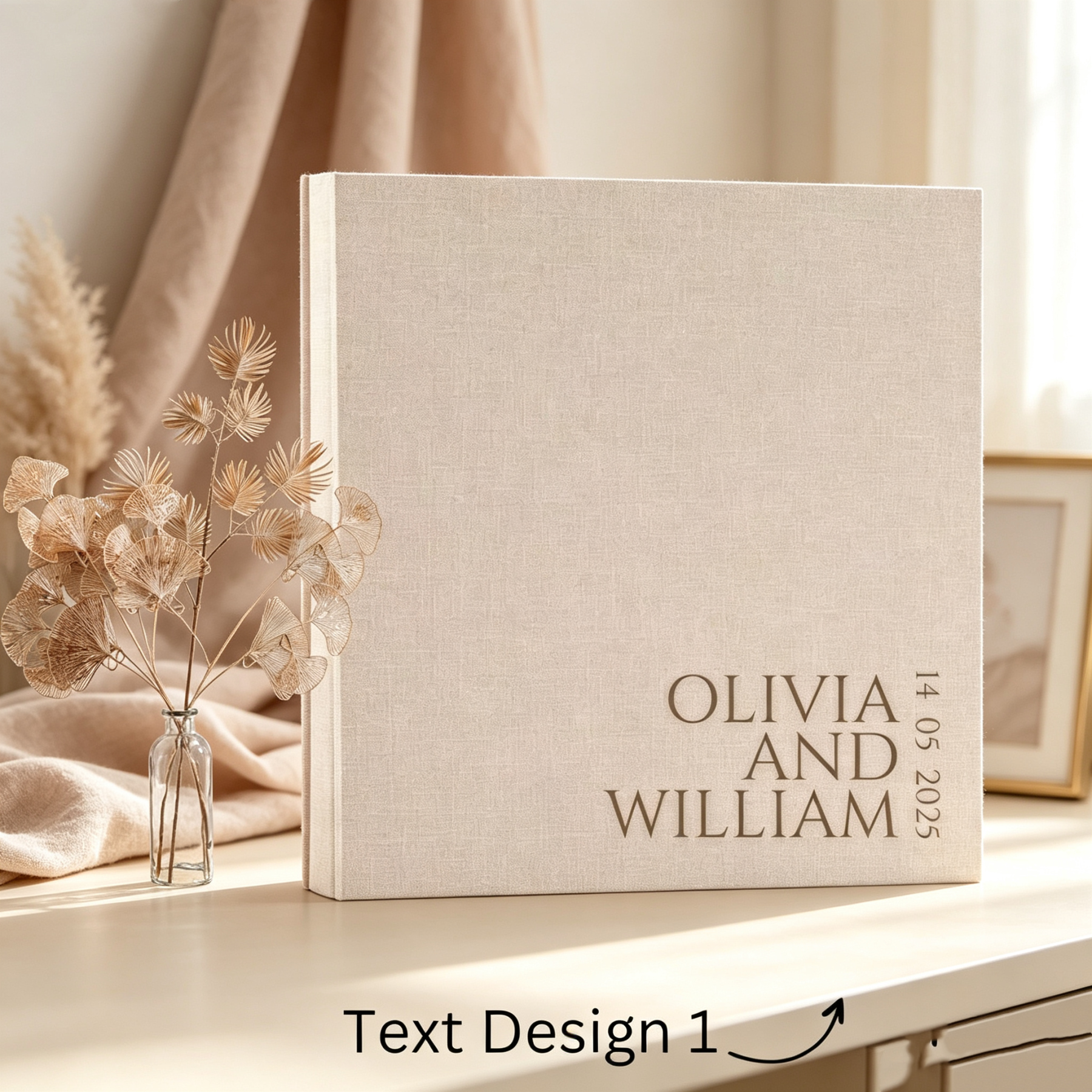 Personalized Linen Wedding Photo Album, Custom Couple Name & Date Keepsake Album, Anniversary Gift for Husband Wife