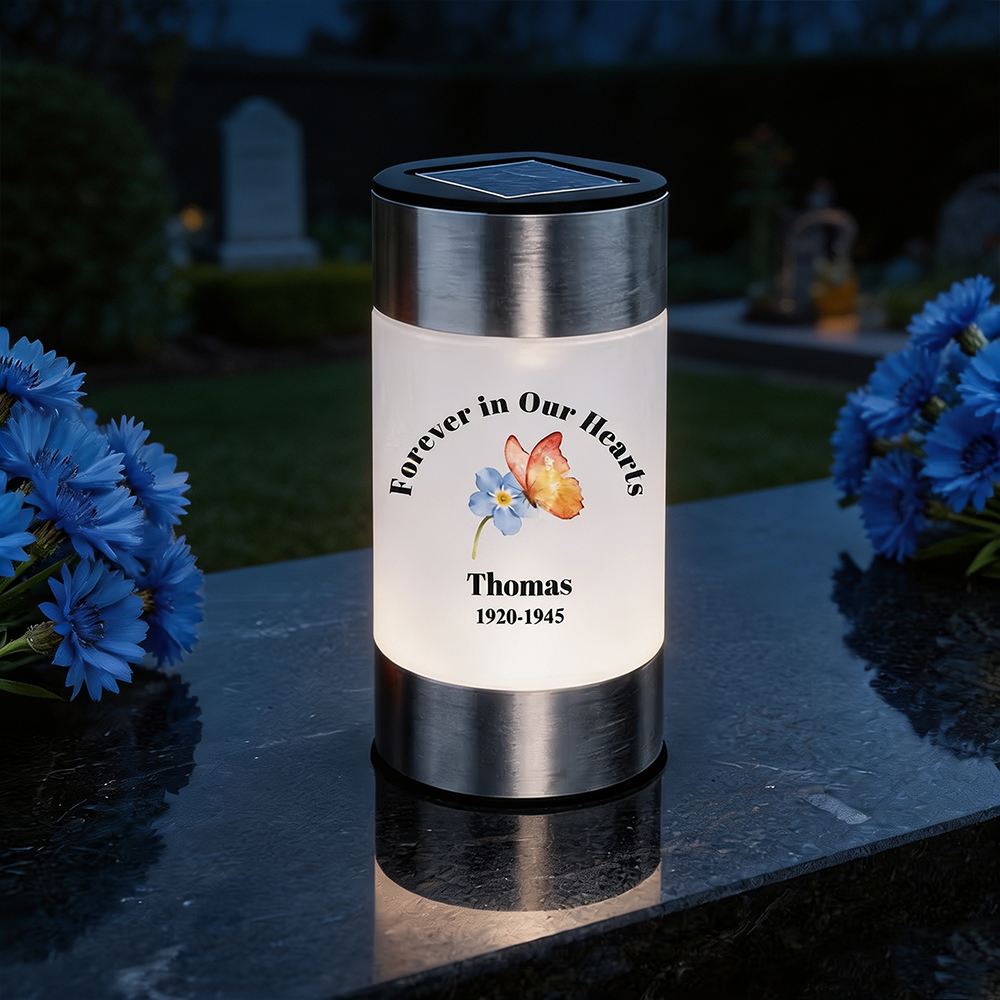 Personalized Memorial Solar Garden Light with Name, Dove & Butterfly Floral Garden Stake, Sympathy Gift