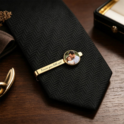 Personalized Photo Tie Clip for Dad - Custom Engraved "Father of the Bride" or "I Love You Dad" Necktie Bar - Stainless Steel Picture Tie Tack Gift for Wedding, Father's Day, Anniversary