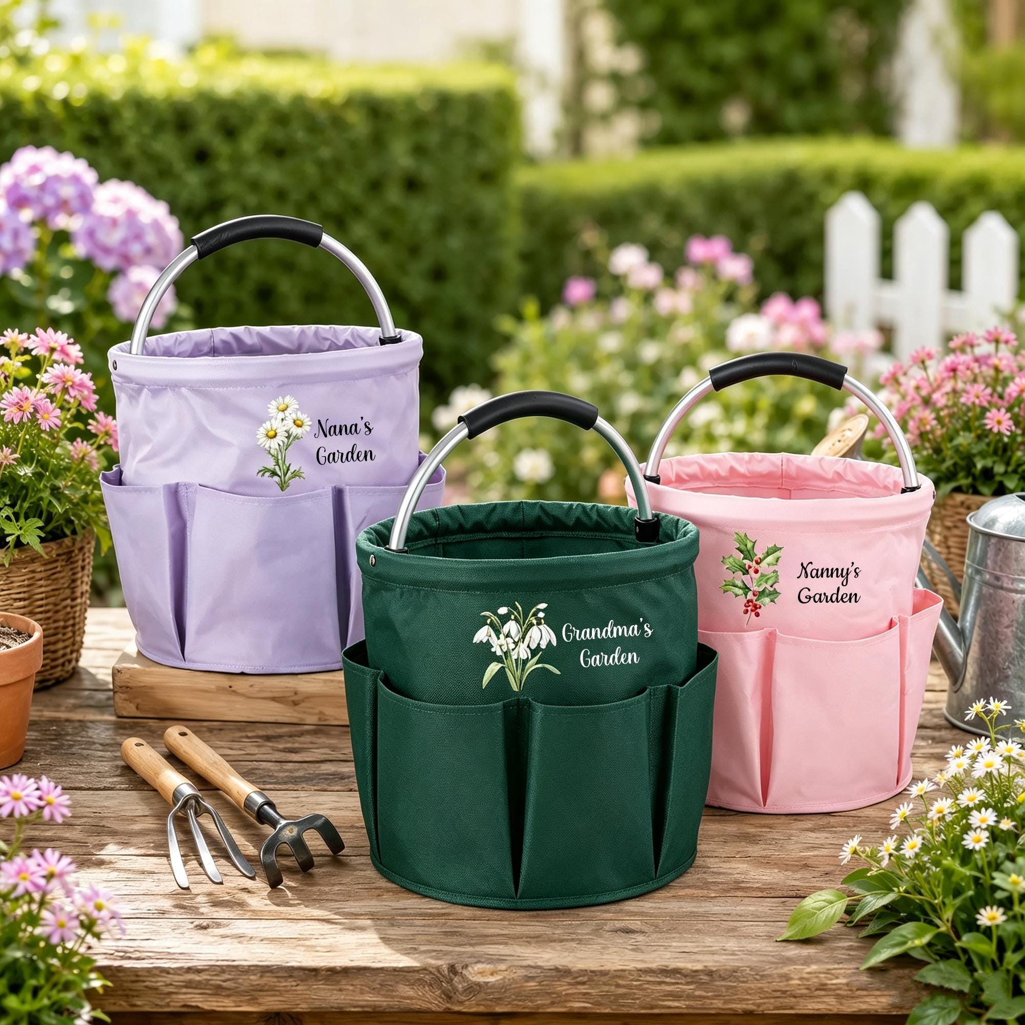 Personalized Garden Tool Bag, Custom Birth Flower Gardening Tote with Name, Garden Organizer for Mom or Grandma, Gardener Gift, Mother’s Day Gift