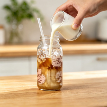 Personalized Floral Glass Cup with Lid and Straw, Custom Name Iced Coffee Cup, Bridesmaid Gift, Bachelorette Party Gift for Her
