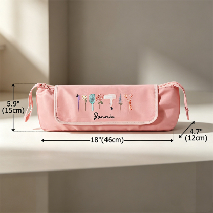 Personalized Hair Tools Travel Bag with Birth Flower, Custom Cosmetic Organizer for Hair Dryer, Curling Iron & Styling Accessories