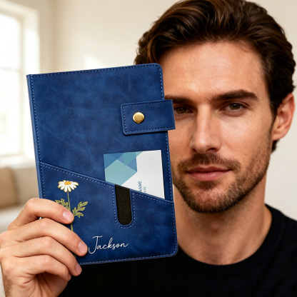 Personalized Birth Flower A5 Notebook with Custom Name, PU Leather Journal with Storage Pocket and Lined Pages, Birthday Gift for Friends and Family