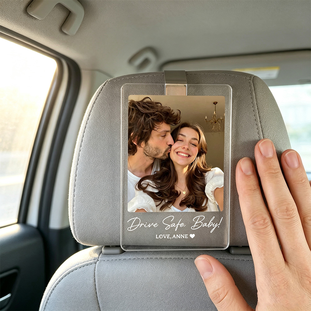 Personalized Car Visor Clip Photo Gift, Custom Acrylic Car Accessory for Boyfriend Husband, Drive Safe Reminder Gift, Romantic Anniversary Gift for Him