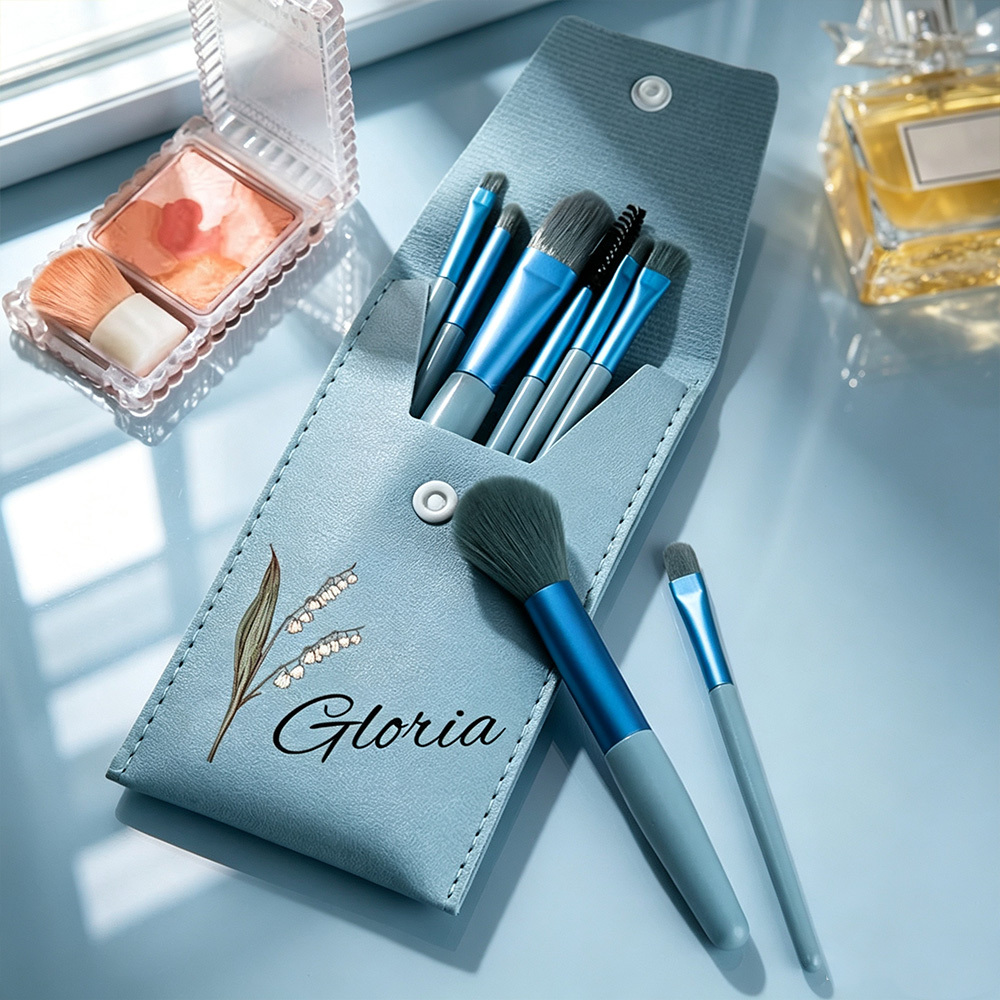 Personalized Watercolor Birth Flower Makeup Brush Bag with Name for Women Unique Birthday Wedding Christmas Gift for Her