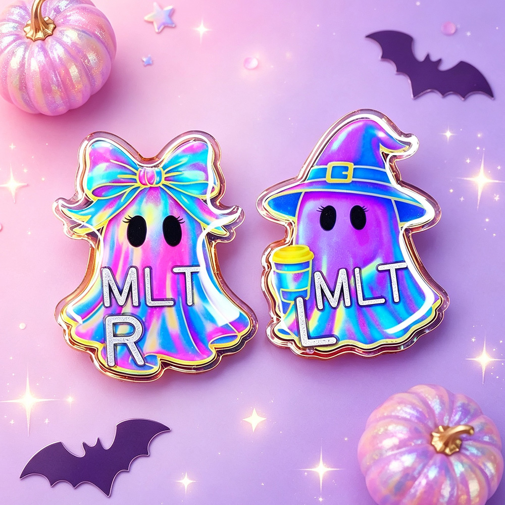 Personalized Iridescent Ghost X-Ray Marker Set – Custom Halloween Acrylic Markers for Radiology Techs