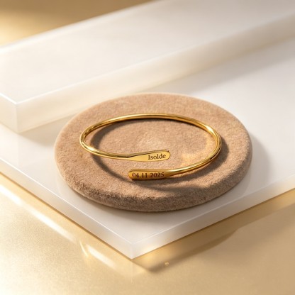 Personalized Engraved Name Bar Bracelet – Custom Date Bangle Bracelet Gift for Her